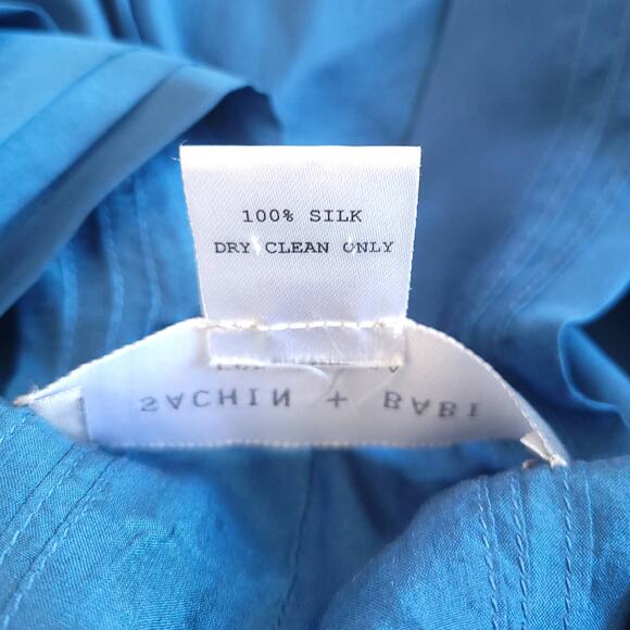 Sachin + Babi for Ankasa Silk Caftan Beaded Kimono Sleeves Blue Lightweight 2 - Picture 11 of 12